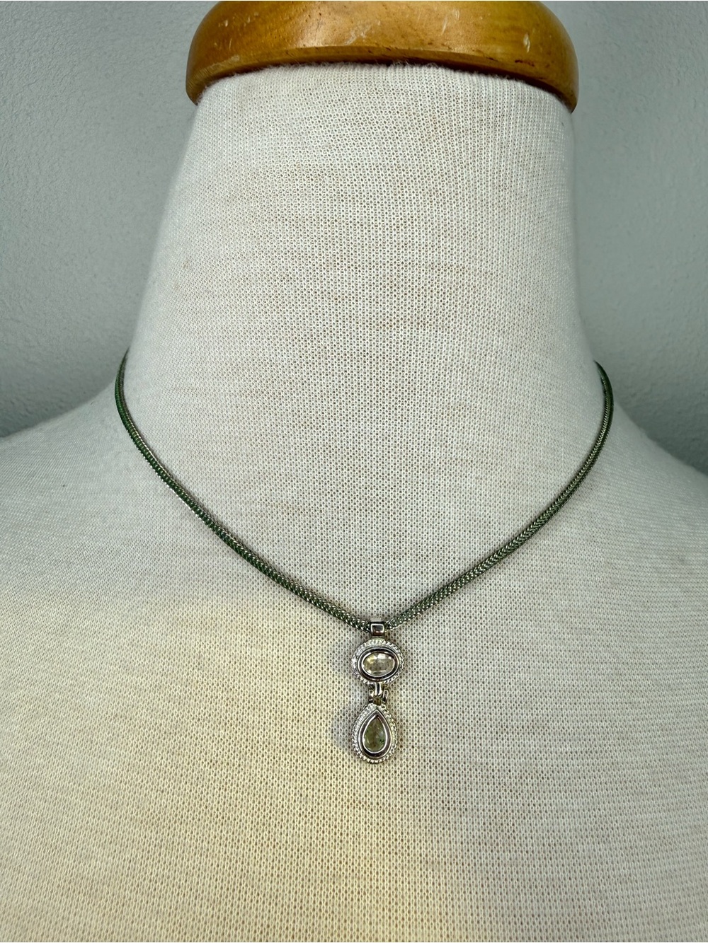 DY Designer Necklace Silver Tear Drop Pendant two stones clear Cubic  Zirconia